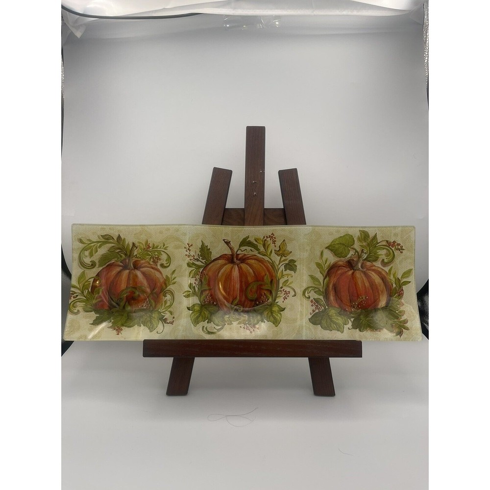 Glass Pumpkin Harvest 3-Part Serving Tray and Dish by Prima Designs 18X6 Inches
